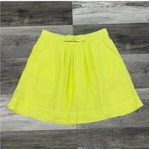 NWT J Crew Lime Neon Yellow Womens 2 Lined Pull On Drawstring‎ Linen Mini Skirt